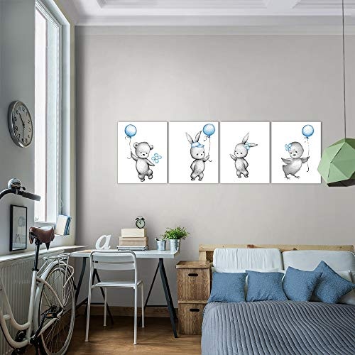 Bilder Kinderzimmer Tiere Wandbild 160 x 50 cm Vlies - Leinwand Bild XXL Format Wandbilder Wohnzimmer Wohnung Deko Kunstdrucke Blau 4 Teilig - MADE IN GERMANY - Fertig zum Aufhängen 017846c