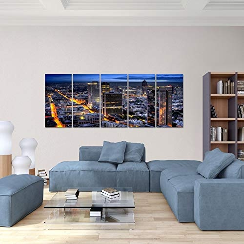 Bilder Frankfurt am Main Wandbild 200 x 80 cm Vlies - Leinwand Bild XXL Format Wandbilder Wohnzimmer Wohnung Deko Kunstdrucke Blau 5 Teilig - MADE IN GERMANY - Fertig zum Aufhängen 608955a