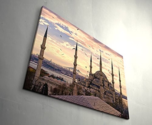 Paul Sinus Art Leinwandbilder | Bilder Leinwand 120x80cm Sonnenuntergang über der Blauen Moschee - Istanbul