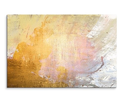 120x80cm Leinwandbild Leinwanddruck Kunstdruck Wandbild gelb beige grau weiß gemalt