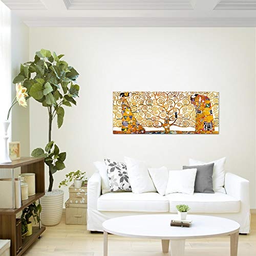 Bilder Gustav Klimt - Tree of Life Wandbild Vlies - Leinwand Bild XXL Format Wandbilder Wohnzimmer Wohnung Deko Kunstdrucke Gelb 1 Teilig - MADE IN GERMANY - Fertig zum Aufhängen 700012a