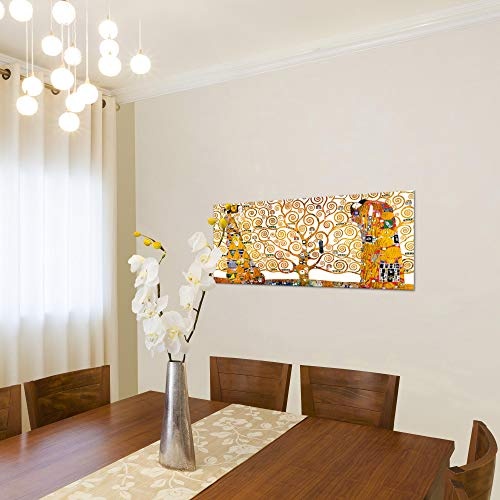 Bilder Gustav Klimt - Tree of Life Wandbild Vlies - Leinwand Bild XXL Format Wandbilder Wohnzimmer Wohnung Deko Kunstdrucke Gelb 1 Teilig - MADE IN GERMANY - Fertig zum Aufhängen 700012a