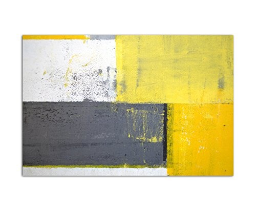 Paul Sinus Art 120x80cm - WANDBILD Malkunst Kunstwerk grau/gelb abstrakt - Leinwandbild auf Keilrahmen modern stilvoll - Bilder und Dekoration