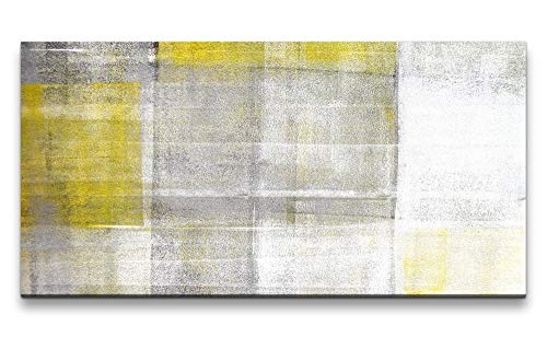 Paul Sinus Art grau und gelb 120x 60cm Panorama Leinwand Bild XXL Format Wandbilder Wohnzimmer Wohnung Deko Kunstdrucke