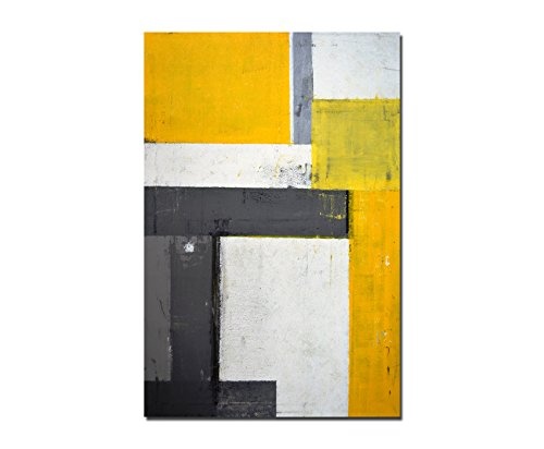 Paul Sinus Art 120x80cm - WANDBILD Kunstmalerei Farben Gelb/Grau Abstrakt - Leinwandbild auf Keilrahmen Modern Stilvoll - Bilder und Dekoration