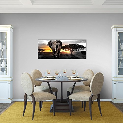 Bilder Afrika Elefant Wandbild Vlies - Leinwand Bild XXL Format Wandbilder Wohnzimmer Wohnung Deko Kunstdrucke Gelb Grau 1 Teilig - MADE IN GERMANY - Fertig zum Aufhängen 001212c