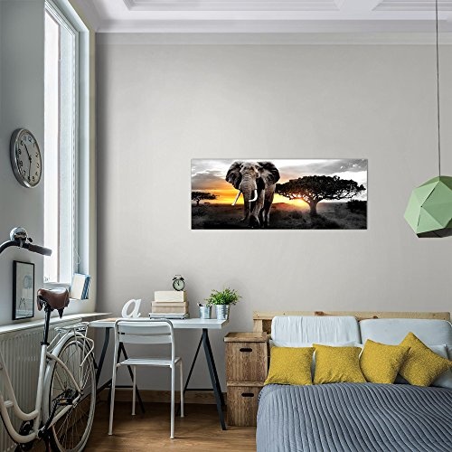 Bilder Afrika Elefant Wandbild Vlies - Leinwand Bild XXL Format Wandbilder Wohnzimmer Wohnung Deko Kunstdrucke Gelb Grau 1 Teilig - MADE IN GERMANY - Fertig zum Aufhängen 001212c