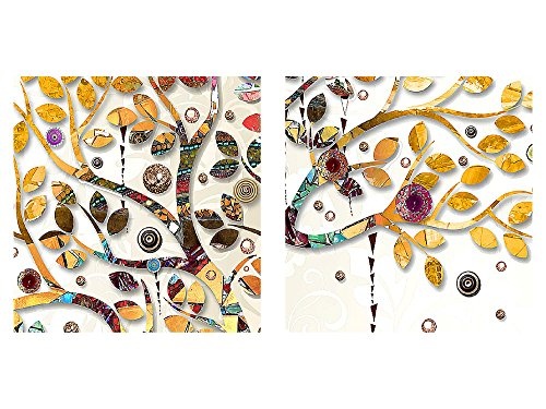 Wandbild Gustav Klimt - Baum des Lebens Bilder 120 x 40 cm Vlies - Leinwand Bild XXL Format Wandbilder Wohnzimmer Wohnung Deko Kunstdrucke Gelb 3 Teile - MADE IN GERMANY - Fertig zum Aufhängen 004633a
