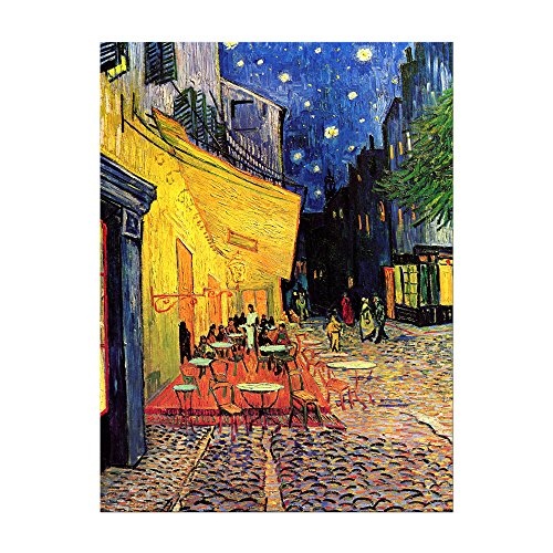 Wandbild Vincent Van Gogh Caféterrasse am Abend - 50x70cm hochkant - Alte Meister Berühmte Gemälde Leinwandbild Kunstdruck Bild auf Leinwand