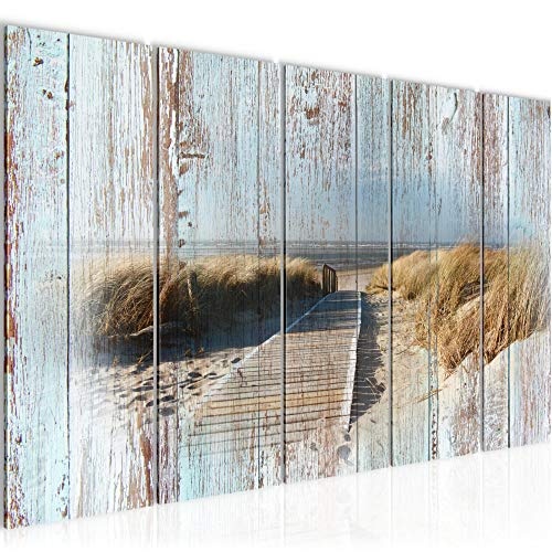 Bilder Strand Meer Wandbild 150 x 60 cm Vlies - Leinwand Bild XXL Format Wandbilder Wohnzimmer Wohnung Deko Kunstdrucke Blau 5 Teilig - MADE IN GERMANY - Fertig zum Aufhängen 604056b