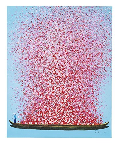 KARE Design Bild Touched Flower Boat, XXL Leinwandbilder auf Keilrahmen, Wanddekoration mit Boot und Blumen, Blau-Pink (H/B) 100x80cm