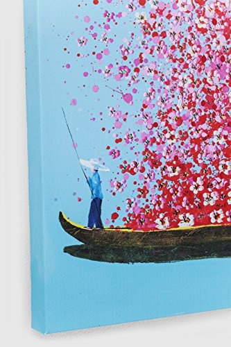 KARE Design Bild Touched Flower Boat, XXL Leinwandbilder auf Keilrahmen, Wanddekoration mit Boot und Blumen, Blau-Pink (H/B) 100x80cm