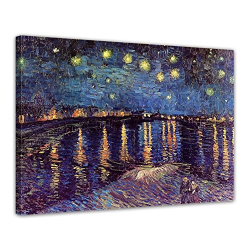 Leinwandbild Vincent Van Gogh Sternennacht über der Rhône - 80x60cm quer - Wandbild Alte Meister Kunstdruck Bild auf Leinwand Berühmte Gemälde