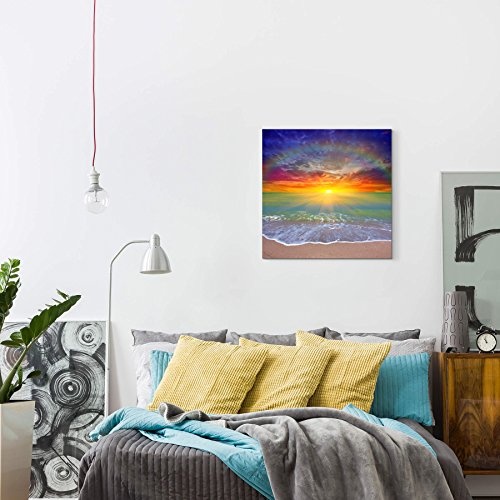 Paul Sinus Art Leinwandbilder | Bilder Leinwand 90x90cm Sonnenaufgang mit Regenbogen