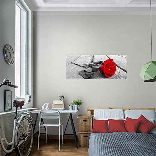 Bilder Blumen Rose Wandbild 100 x 40 cm Vlies - Leinwand Bild XXL Format Wandbilder Wohnzimmer Wohnung Deko Kunstdrucke Rot 1 Teilig - Made IN Germany - Fertig zum Aufhängen 204412a