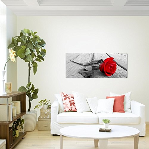 Bilder Blumen Rose Wandbild 100 x 40 cm Vlies - Leinwand Bild XXL Format Wandbilder Wohnzimmer Wohnung Deko Kunstdrucke Rot 1 Teilig - Made IN Germany - Fertig zum Aufhängen 204412a