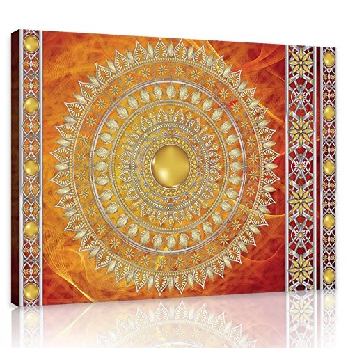 ForWall Bilder Canvas Golden Mandala in Rot - O6 (80cm. x 60cm.) Leinwandbilder Wandbild AMFPP10119O6