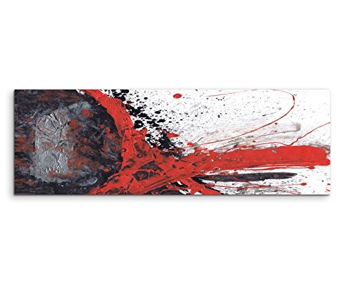 Paul Sinus Art 150x50cm Panoramabild abstrakt Leinwanddruck Kunstdruck Wandbild rot schwarz grau weiß gemalt