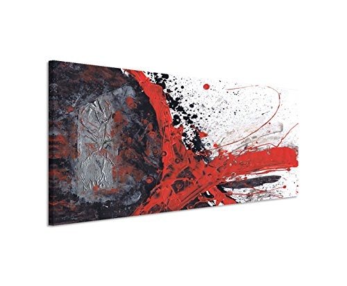 Paul Sinus Art 150x50cm Panoramabild abstrakt Leinwanddruck Kunstdruck Wandbild rot schwarz grau weiß gemalt