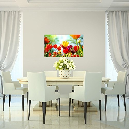 Bilder Blumen Tulpen Wandbild 70 x 40 cm Vlies - Leinwand Bild XXL Format Wandbilder Wohnzimmer Wohnung Deko Kunstdrucke Rot 1 Teilig - Made IN Germany - Fertig zum Aufhängen 201914a