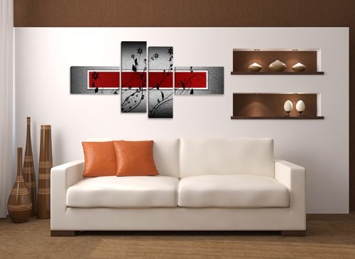Visario Leinwandbilder 6535 Bild auf Leinwand, 160 cm fertig gerahmte Bilder, 4 Teile, rot