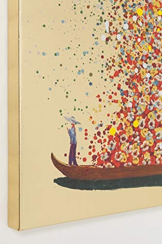 KARE Design Bild Touched Flower Boat, XXL Leinwandbilder auf Keilrahmen, Wanddekoration mit Boot und Blumen, Gold-Rot (H/B) 100x80cm