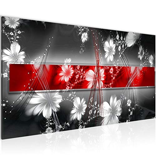Bilder Abstrakt Blumen Wandbild Vlies - Leinwand Bild XXL Format Wandbilder Wohnzimmer Wohnung Deko Kunstdrucke Rot Grau 1 Teilig - MADE IN GERMANY - Fertig zum Aufhängen 104412a