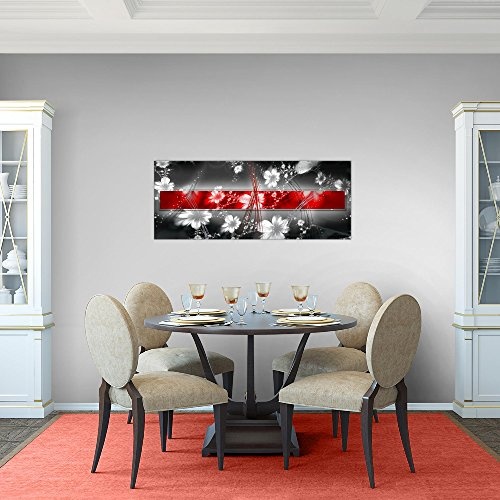 Bilder Abstrakt Blumen Wandbild Vlies - Leinwand Bild XXL Format Wandbilder Wohnzimmer Wohnung Deko Kunstdrucke Rot Grau 1 Teilig - MADE IN GERMANY - Fertig zum Aufhängen 104412a
