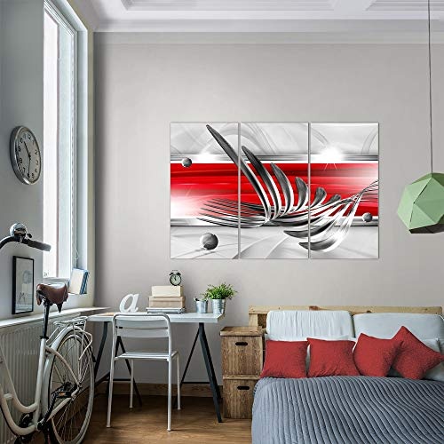 Bilder Abstrakt Wandbild 120 x 80 cm Vlies - Leinwand Bild XXL Format Wandbilder Wohnzimmer Wohnung Deko Kunstdrucke Rot Grau 3 Teilig - MADE IN GERMANY - Fertig zum Aufhängen 008531a