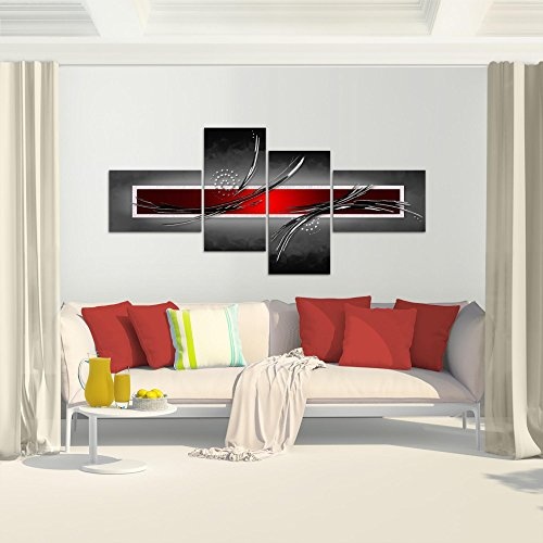 Bilder abstrakt Wandbild 200 x 100 cm Vlies - Leinwand Bild XXL Format Wandbilder Wohnzimmer Wohnung Deko Kunstdrucke Rot 4 Teilig - Made IN Germany - Fertig zum Aufhängen 102541a