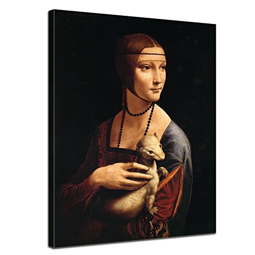 Wandbild Leonardo da Vinci Die Dame mit dem Hermelin - 30x40cm hochkant - Alte Meister Berühmte Gemälde Leinwandbild Kunstdruck Bild auf Leinwand