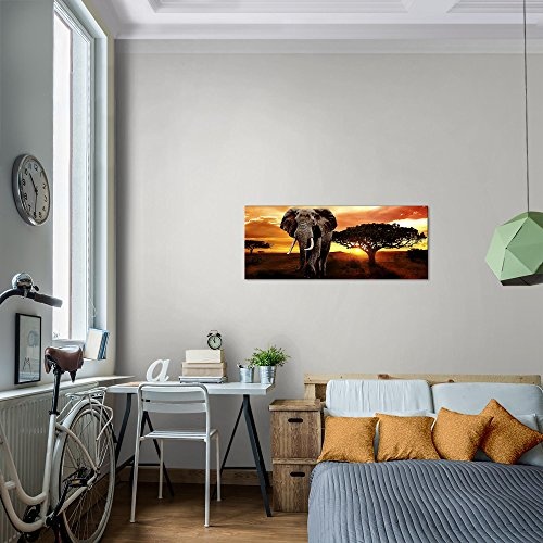 Bilder Afrika Elefant Wandbild Vlies - Leinwand Bild XXL Format Wandbilder Wohnzimmer Wohnung Deko Kunstdrucke Rot Grau 1 Teilig - MADE IN GERMANY - Fertig zum Aufhängen 001212b