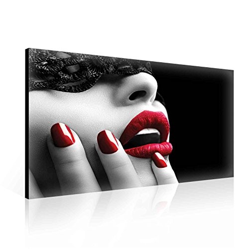 Frau Lippen Rot Leinwand Bilder (PP2494O1FW) - Wallsticker Warehouse - Size O1 - 100cm x 75cm - 230g/m2 Canvas - 1 Piece