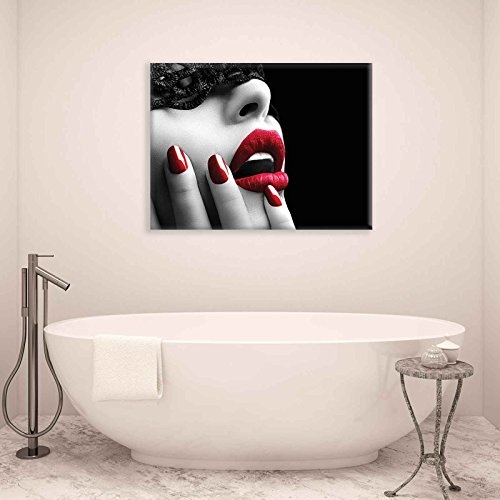 Frau Lippen Rot Leinwand Bilder (PP2494O1FW) - Wallsticker Warehouse - Size O1 - 100cm x 75cm - 230g/m2 Canvas - 1 Piece