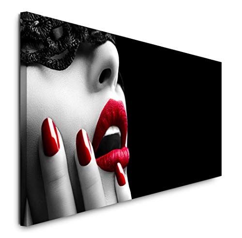 Paul Sinus Art GmbH Frau mit roten Lippen 120x 50cm Panorama Leinwand Bild XXL Format Wandbilder Wohnzimmer Wohnung Deko Kunstdrucke