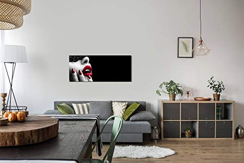 Paul Sinus Art GmbH Frau mit roten Lippen 120x 50cm Panorama Leinwand Bild XXL Format Wandbilder Wohnzimmer Wohnung Deko Kunstdrucke