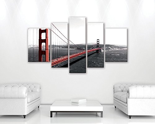 FORWALL Leinwandbild Wandbild Golden Gate Bild Canvas S4A (170cm. x 100cm. (1x30x100, 2x30x80, 2x40x60)) AMFPS10085S4A