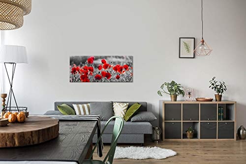 Paul Sinus Art GmbH Rote Mohnblumen im Feld 120x 50cm Panorama Leinwand Bild XXL Format Wandbilder Wohnzimmer Wohnung Deko Kunstdrucke