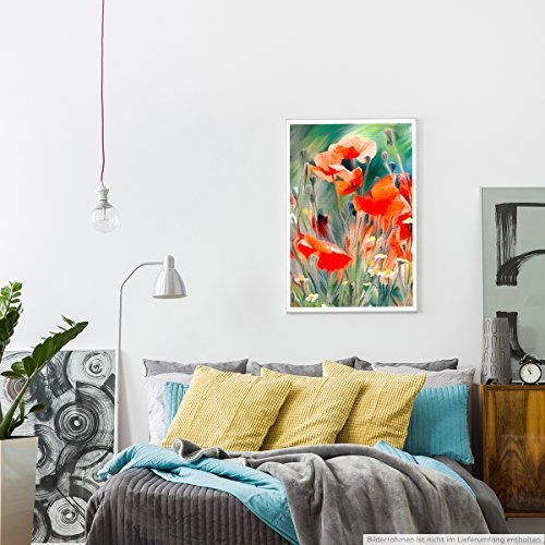 EAU ZONE Bilder - Bild von roten Mohnblumen im Feld- Leinwand Kunstdrucke Wandbilder aus Deutschland