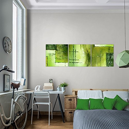 Bilder abstrakt Wandbild 120 x 40 cm Vlies - Leinwand Bild XXL Format Wandbilder Wohnzimmer Wohnung Deko Kunstdrucke Grün 3 Teile - Made IN Germany - Fertig zum Aufhängen 100933c