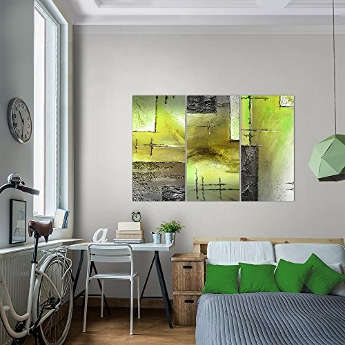 Bilder Abstrakt Wandbild 120 x 80 cm Vlies - Leinwand Bild XXL Format Wandbilder Wohnzimmer Wohnung Deko Kunstdrucke Grün 3 Teilig - MADE IN GERMANY - Fertig zum Aufhängen 100931c