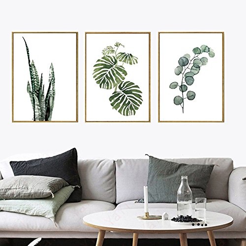 Yiwa Modern Grün Pflanze Blatt Druck Leinwandbild Kunstdruck Poster Wandbild Home Decor Geschenk (Ohne Rahmen), L-075, 30x40cm