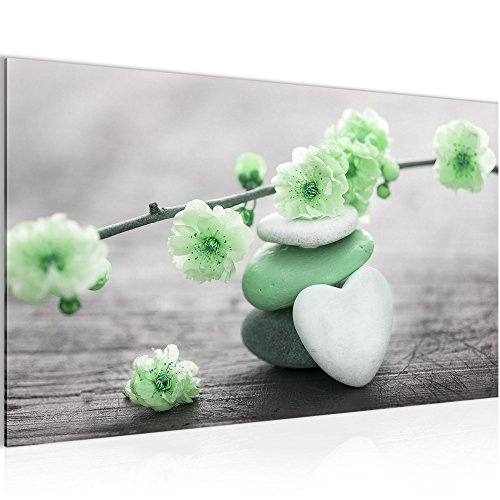 Bild Feng Shui Blumen Wandbild Vlies - Leinwand Bilder XXL Format Wandbilder Wohnzimmer Wohnung Deko Kunstdrucke Grün Grau 1 Teilig - MADE IN GERMANY - Fertig zum Aufhängen 500114b