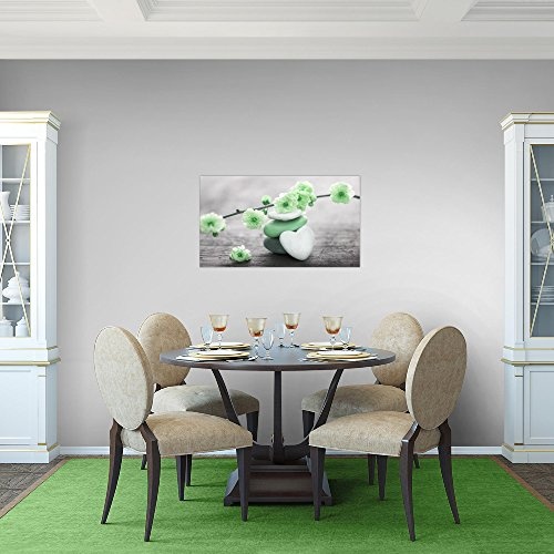 Bild Feng Shui Blumen Wandbild Vlies - Leinwand Bilder XXL Format Wandbilder Wohnzimmer Wohnung Deko Kunstdrucke Grün Grau 1 Teilig - MADE IN GERMANY - Fertig zum Aufhängen 500114b