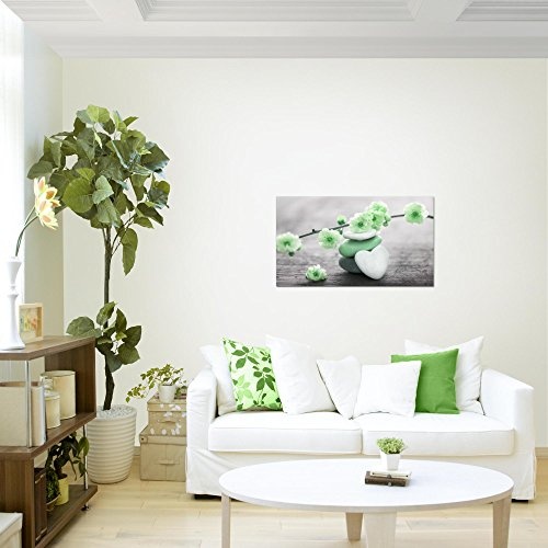Bild Feng Shui Blumen Wandbild Vlies - Leinwand Bilder XXL Format Wandbilder Wohnzimmer Wohnung Deko Kunstdrucke Grün Grau 1 Teilig - MADE IN GERMANY - Fertig zum Aufhängen 500114b