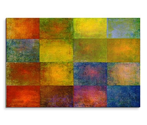 Paul Sinus Art 120x80cm Leinwandbild auf Keilrahmen Geometrie Quadrate gelb blau rot grün braun Wandbild auf Leinwand als Panorama