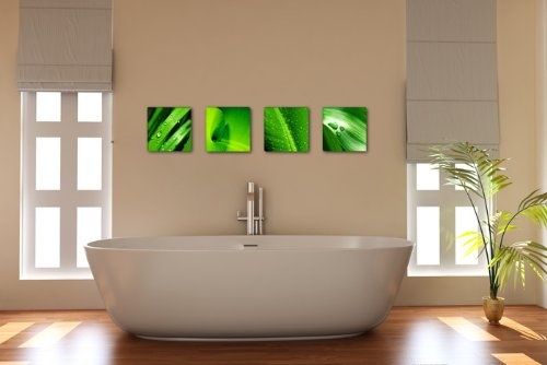 Visario Leinwandbilder 6601 Bild auf Leinwand Blätter, 4 x 30 x 30 cm, 4 Teile, grün