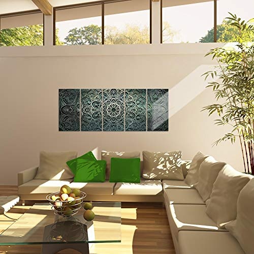 Bilder Mandala Abstrakt Wandbild 150 x 60 cm Vlies - Leinwand Bild XXL Format Wandbilder Wohnzimmer Wohnung Deko Kunstdrucke Grün 5 Teilig - MADE IN GERMANY - Fertig zum Aufhängen 109456a