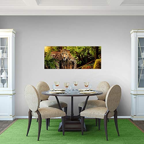 Bilder Afrika Leopard Wandbild Vlies - Leinwand Bild XXL Format Wandbilder Wohnzimmer Wohnung Deko Kunstdrucke Grün 1 Teilig - MADE IN GERMANY - Fertig zum Aufhängen 003512a
