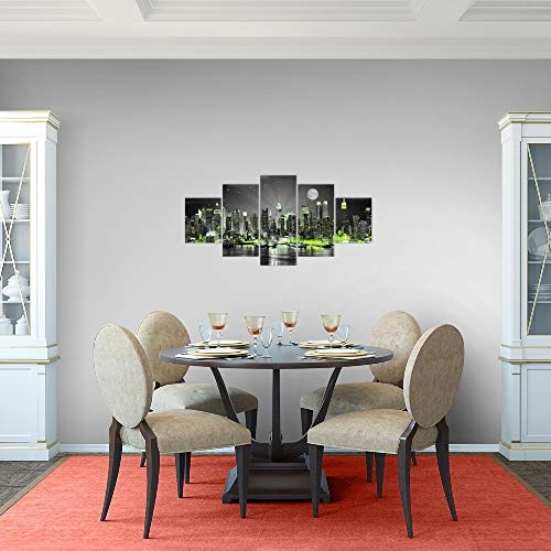 Bilder New York City Wandbild 150 x 75 cm Vlies - Leinwand Bild XXL Format Wandbilder Wohnzimmer Wohnung Deko Kunstdrucke Grün 5 Teilig - MADE IN GERMANY - Fertig zum Aufhängen 605253a